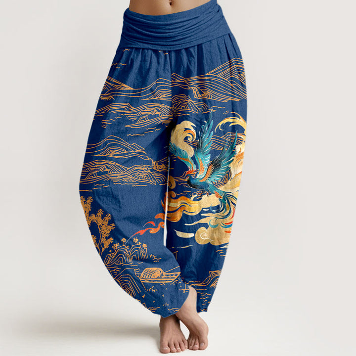 Spodnie damskie Harem z elastycznej bawełny z motywem Buddha Stones i gór Feniksa - MediumBlue - US16, UK/AU20, EU48 (3XL) - image 8