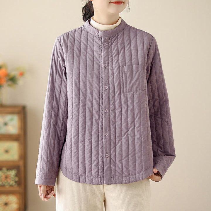 Damska kurtka termiczna z długim rękawem i kieszenią, z kołnierzem typu stójka i prostym wzorem "Buddha Stones" - Śliwka - US8-10，UK/AU12-14，EU40-42 (2XL) - image 0