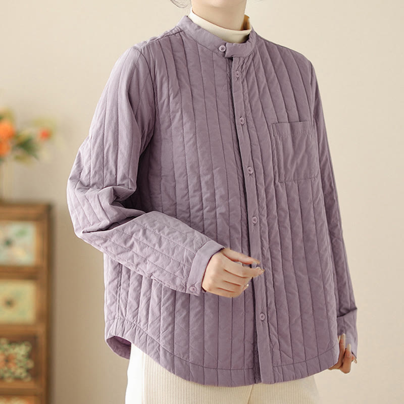 Damska kurtka termiczna z długim rękawem i kieszenią, z kołnierzem typu stójka i prostym wzorem "Buddha Stones" - image 3