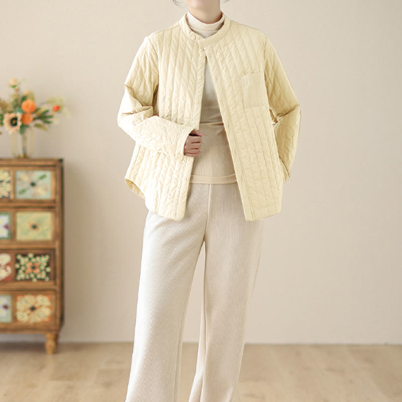 Damska kurtka termiczna z długim rękawem i kieszenią, z kołnierzem typu stójka i prostym wzorem "Buddha Stones" - image 10