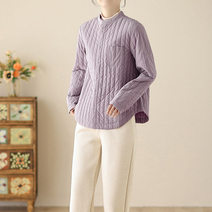 Damska kurtka termiczna z długim rękawem i kieszenią, z kołnierzem typu stójka i prostym wzorem "Buddha Stones" - image 4