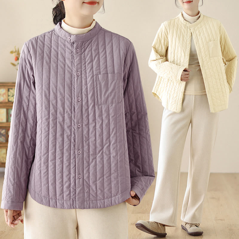 Damska kurtka termiczna z długim rękawem i kieszenią, z kołnierzem typu stójka i prostym wzorem "Buddha Stones" - image 17