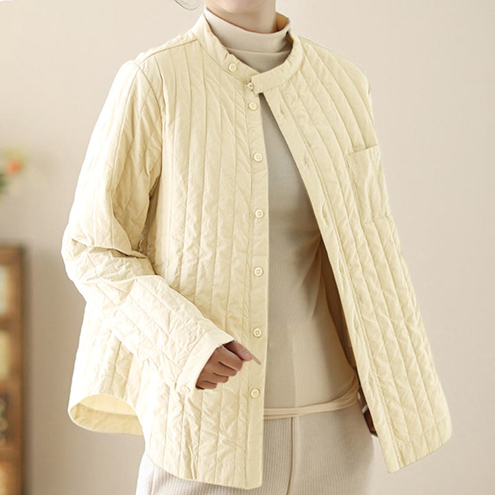 Damska kurtka termiczna z długim rękawem i kieszenią, z kołnierzem typu stójka i prostym wzorem "Buddha Stones" - image 9