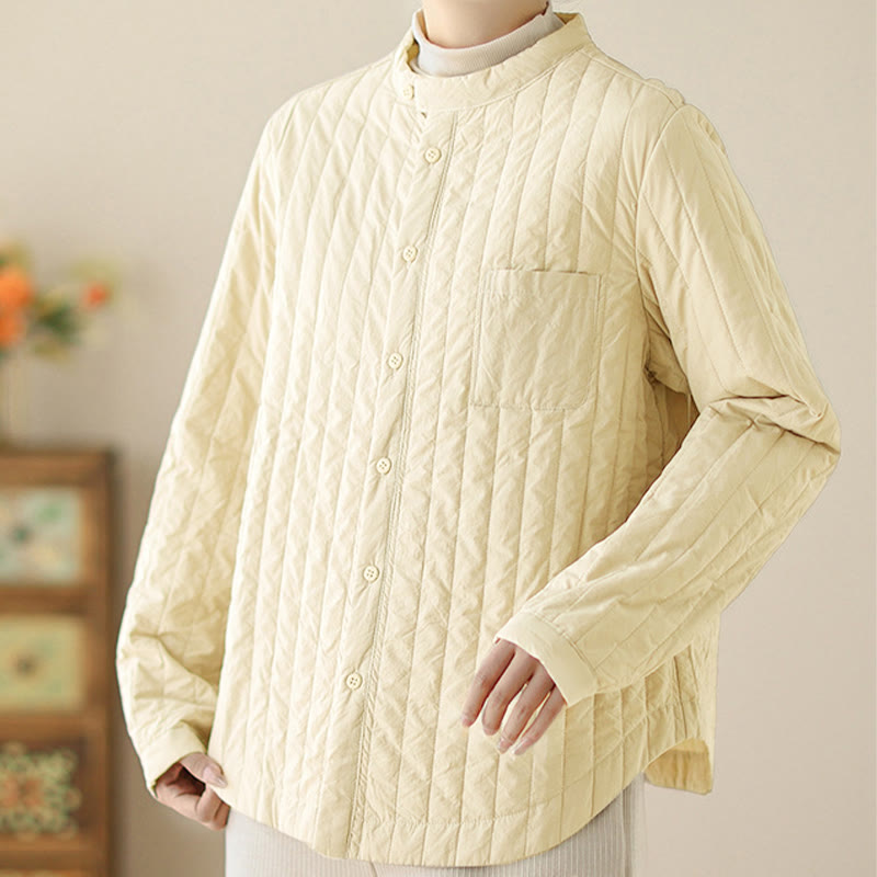 Damska kurtka termiczna z długim rękawem i kieszenią, z kołnierzem typu stójka i prostym wzorem "Buddha Stones" - image 7