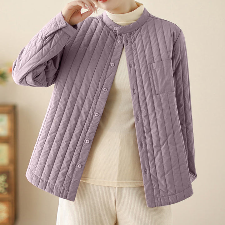 Damska kurtka termiczna z długim rękawem i kieszenią, z kołnierzem typu stójka i prostym wzorem "Buddha Stones" - image 2