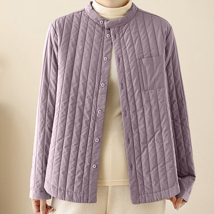 Damska kurtka termiczna z długim rękawem i kieszenią, z kołnierzem typu stójka i prostym wzorem "Buddha Stones" - image 1