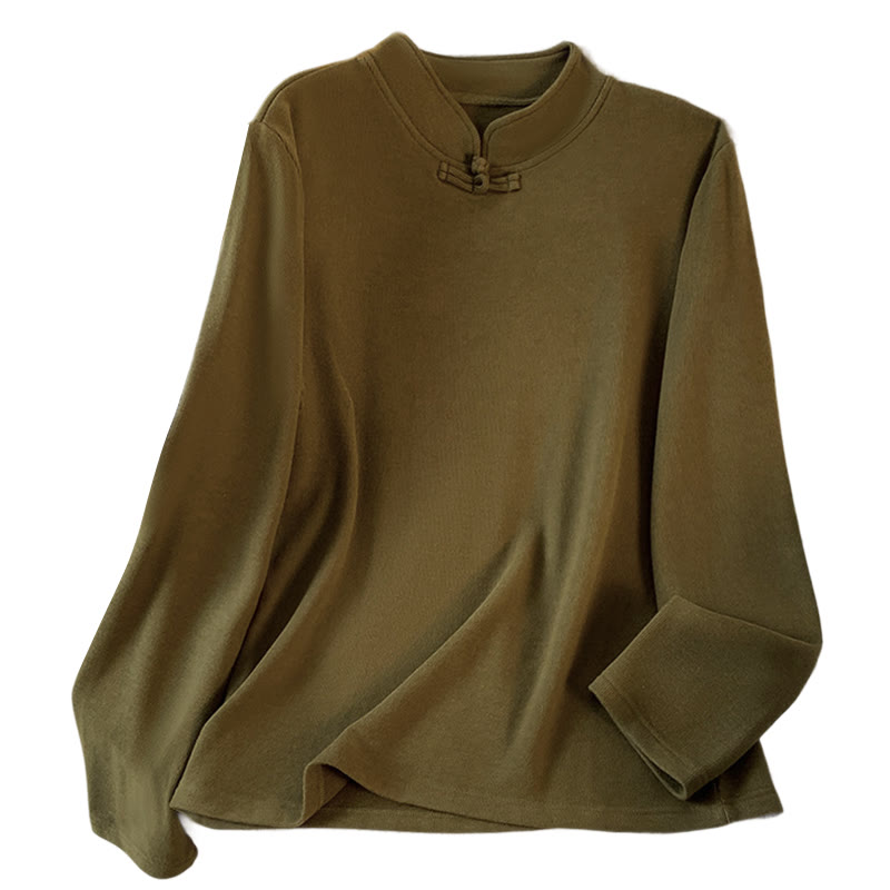 Koszula damska z długim rękawem z bawełny Buddha Stones Spring w jednolitym kolorze ze stójką i guzikami w kształcie żaby - image 23