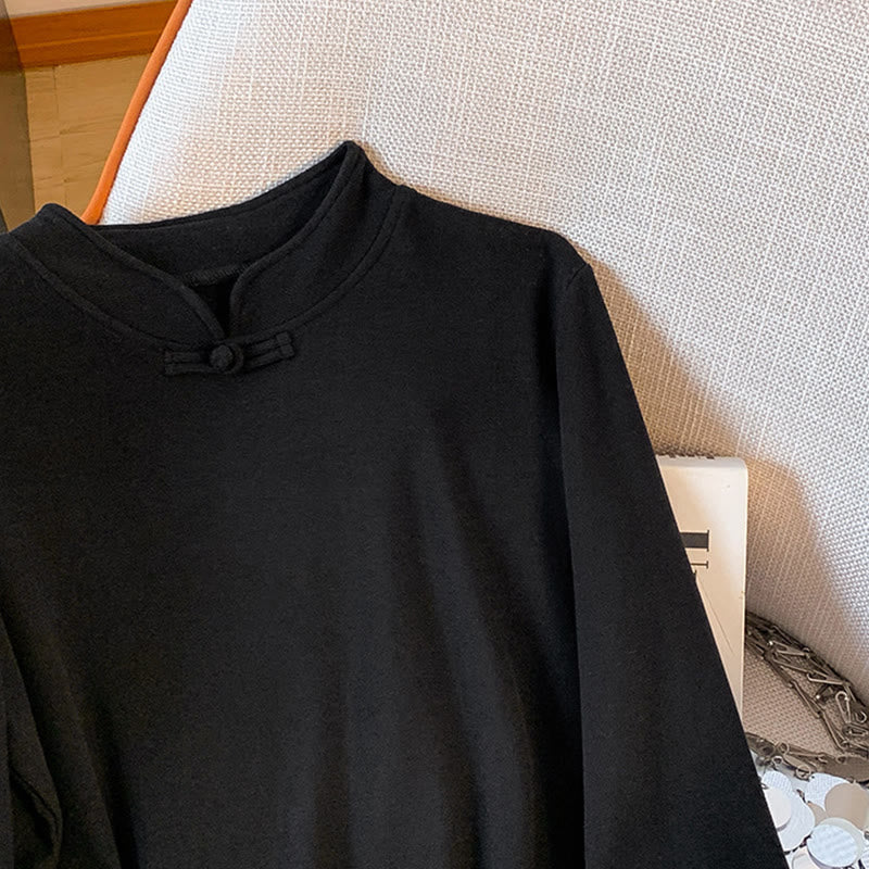 Koszula damska z długim rękawem z bawełny Buddha Stones Spring w jednolitym kolorze ze stójką i guzikami w kształcie żaby - image 31