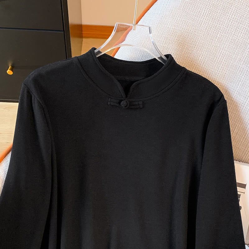 Koszula damska z długim rękawem z bawełny Buddha Stones Spring w jednolitym kolorze ze stójką i guzikami w kształcie żaby - image 27