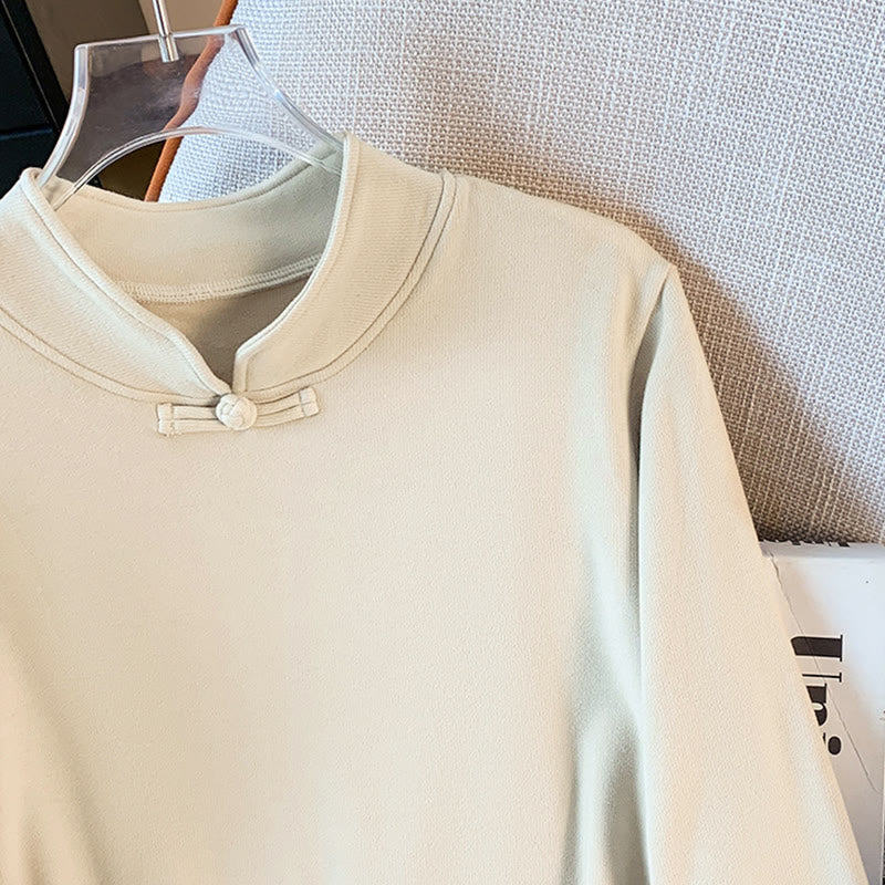 Koszula damska z długim rękawem z bawełny Buddha Stones Spring w jednolitym kolorze ze stójką i guzikami w kształcie żaby - image 6