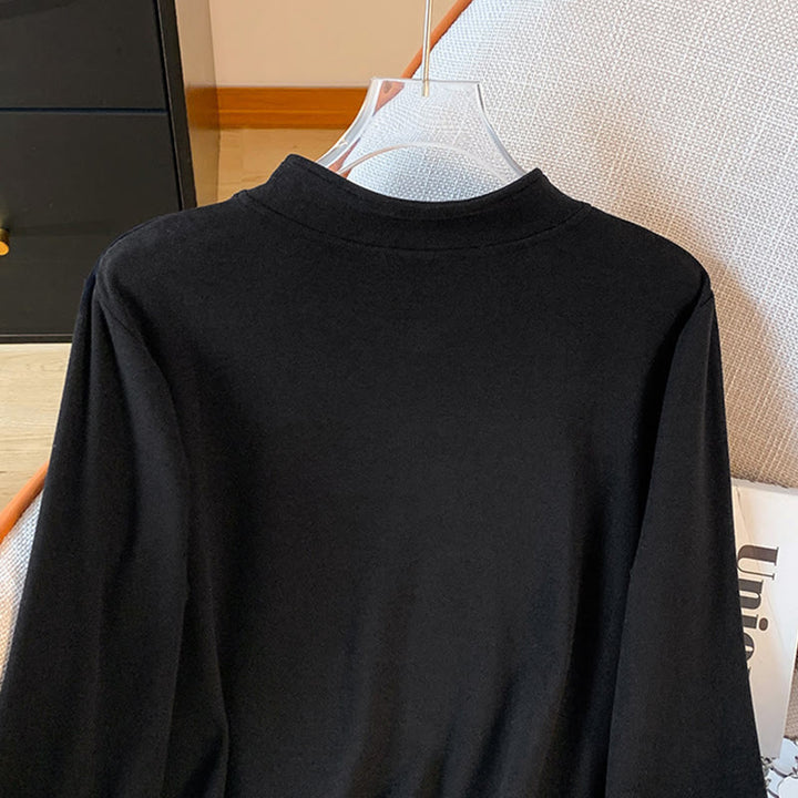 Koszula damska z długim rękawem z bawełny Buddha Stones Spring w jednolitym kolorze ze stójką i guzikami w kształcie żaby - image 29