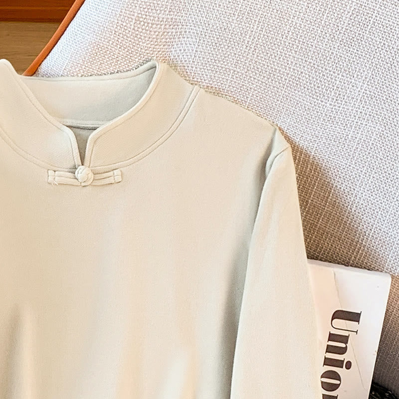 Koszula damska z długim rękawem z bawełny Buddha Stones Spring w jednolitym kolorze ze stójką i guzikami w kształcie żaby - image 8