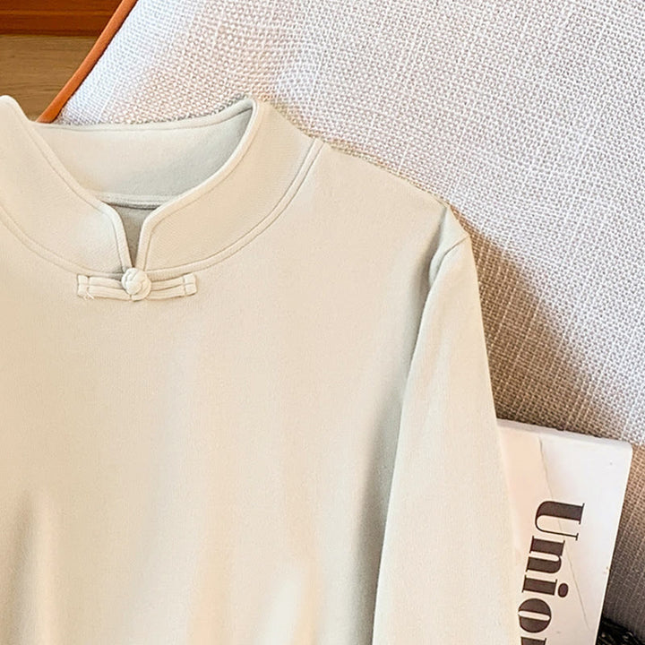 Koszula damska z długim rękawem z bawełny Buddha Stones Spring w jednolitym kolorze ze stójką i guzikami w kształcie żaby - image 8