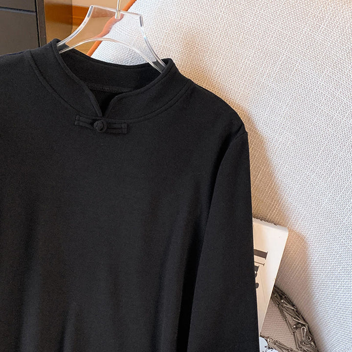 Koszula damska z długim rękawem z bawełny Buddha Stones Spring w jednolitym kolorze ze stójką i guzikami w kształcie żaby - image 30