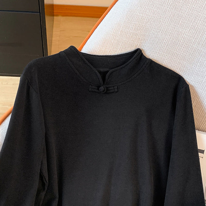 Koszula damska z długim rękawem z bawełny Buddha Stones Spring w jednolitym kolorze ze stójką i guzikami w kształcie żaby - image 28