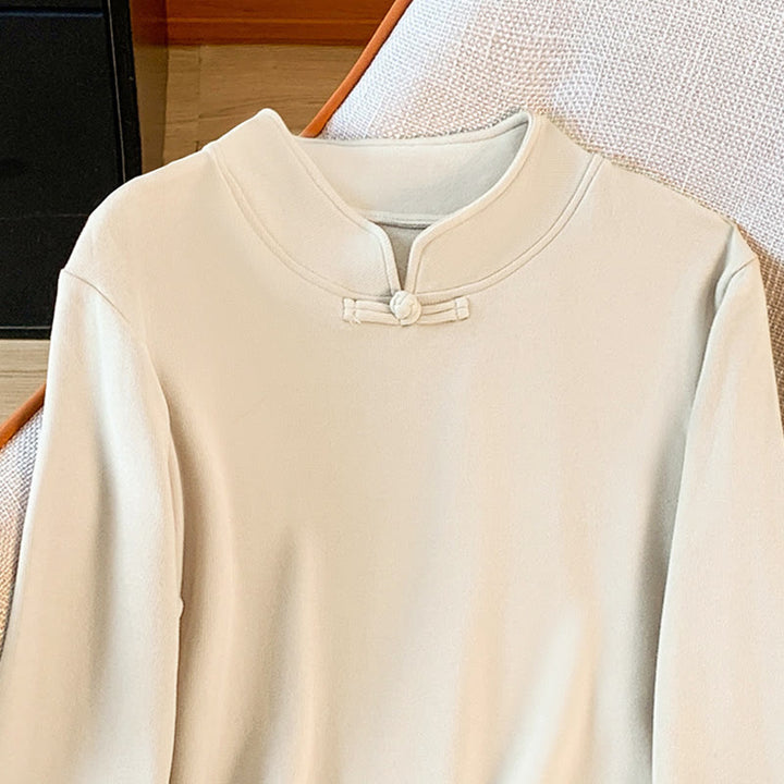 Koszula damska z długim rękawem z bawełny Buddha Stones Spring w jednolitym kolorze ze stójką i guzikami w kształcie żaby - image 4