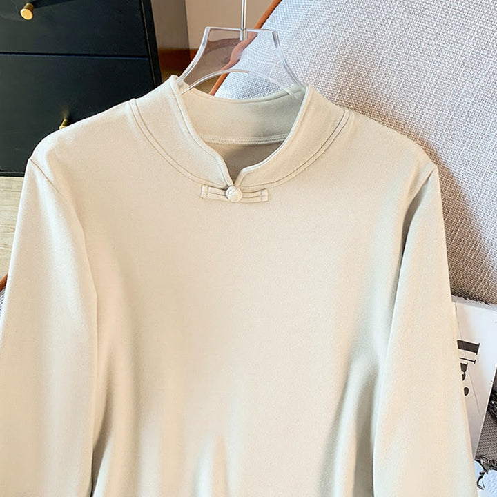 Koszula damska z długim rękawem z bawełny Buddha Stones Spring w jednolitym kolorze ze stójką i guzikami w kształcie żaby - image 5