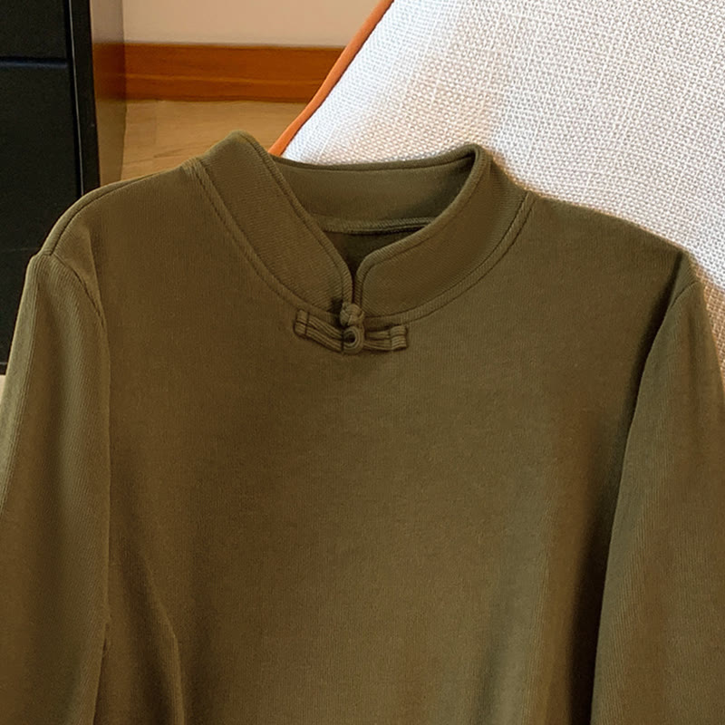 Koszula damska z długim rękawem z bawełny Buddha Stones Spring w jednolitym kolorze ze stójką i guzikami w kształcie żaby - image 16