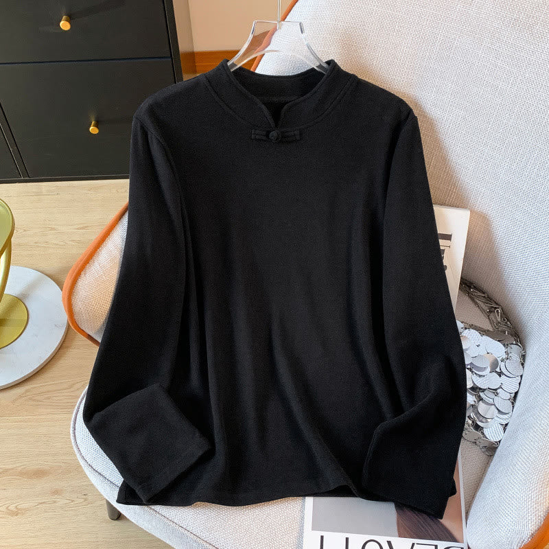 Koszula damska z długim rękawem z bawełny Buddha Stones Spring w jednolitym kolorze ze stójką i guzikami w kształcie żaby - Czarny - US8-10，UK/AU12-14，EU40-42 (2XL) - image 24