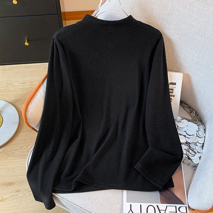 Koszula damska z długim rękawem z bawełny Buddha Stones Spring w jednolitym kolorze ze stójką i guzikami w kształcie żaby - image 26