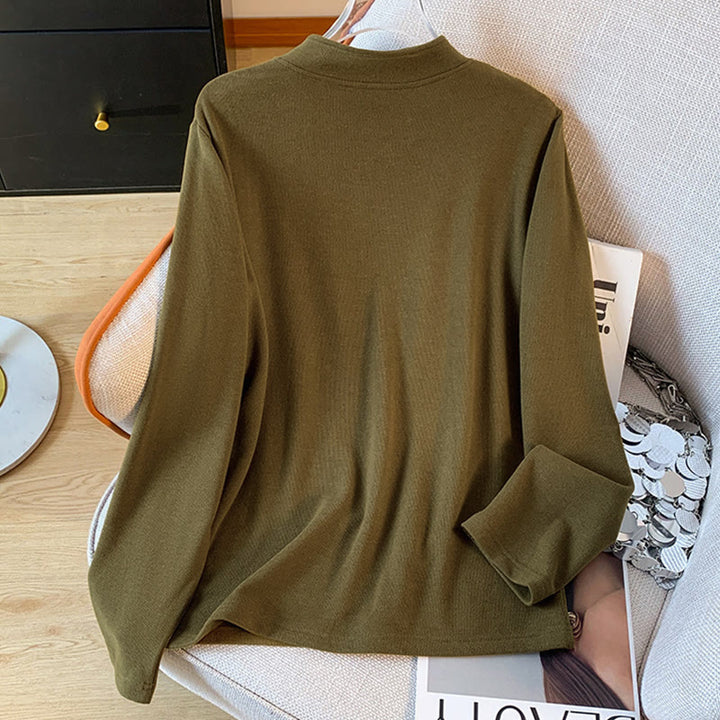 Koszula damska z długim rękawem z bawełny Buddha Stones Spring w jednolitym kolorze ze stójką i guzikami w kształcie żaby - image 15