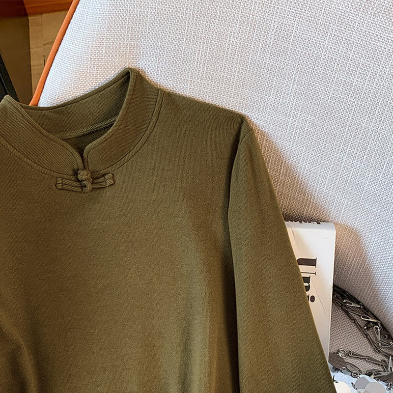 Koszula damska z długim rękawem z bawełny Buddha Stones Spring w jednolitym kolorze ze stójką i guzikami w kształcie żaby - image 18