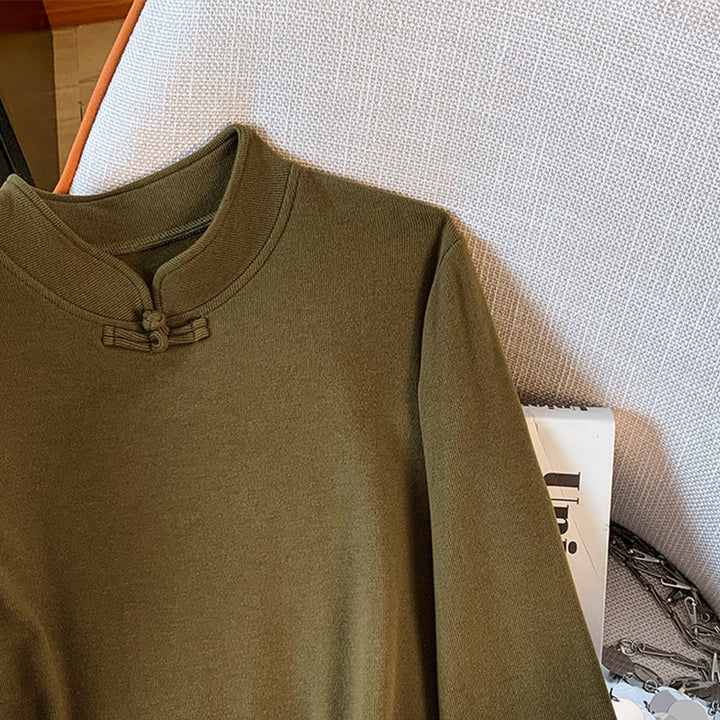 Koszula damska z długim rękawem z bawełny Buddha Stones Spring w jednolitym kolorze ze stójką i guzikami w kształcie żaby - image 18