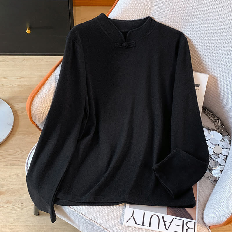 Koszula damska z długim rękawem z bawełny Buddha Stones Spring w jednolitym kolorze ze stójką i guzikami w kształcie żaby - image 25