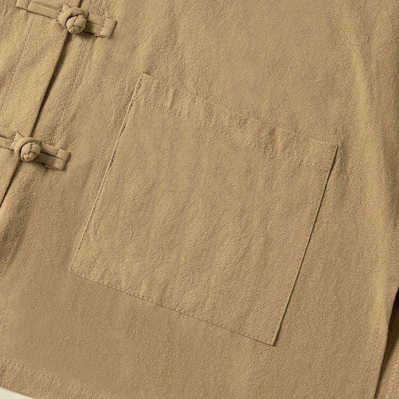 Koszula damska bawełniana z długim rękawem i stójką, z kieszeniami i etnicznymi guzikami żaby z motywem Buddha Stones - image 3