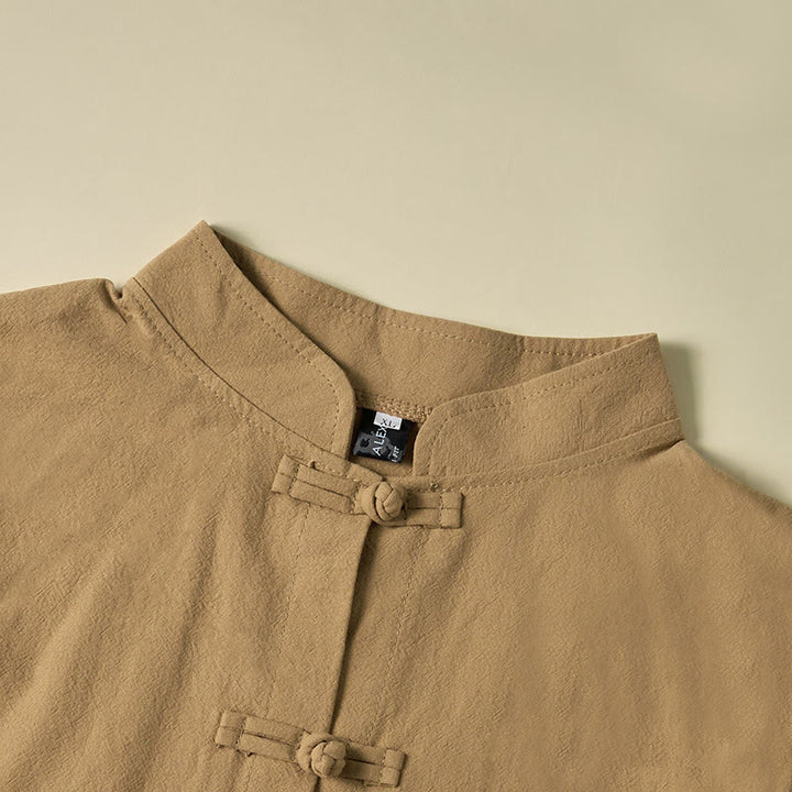 Koszula damska bawełniana z długim rękawem i stójką, z kieszeniami i etnicznymi guzikami żaby z motywem Buddha Stones - image 2