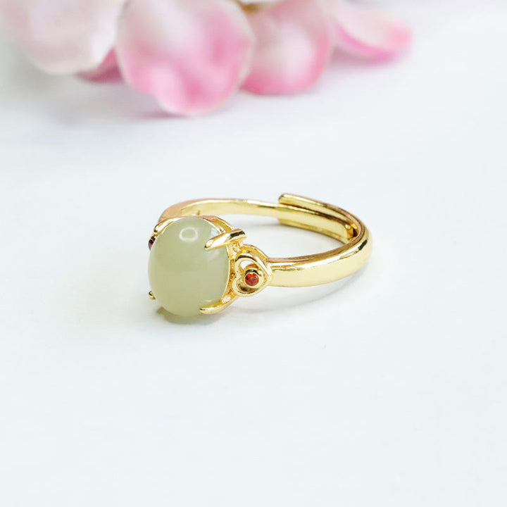 Buddha Stones Naturalne Jadeitowe Jajko Hetian Serce w Kształcie Miedzi Pierścień Szczęścia Otwarty - image 4