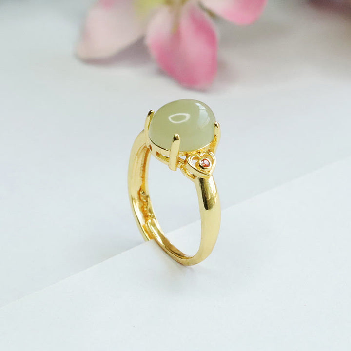 Buddha Stones Naturalne Jadeitowe Jajko Hetian Serce w Kształcie Miedzi Pierścień Szczęścia Otwarty - image 10