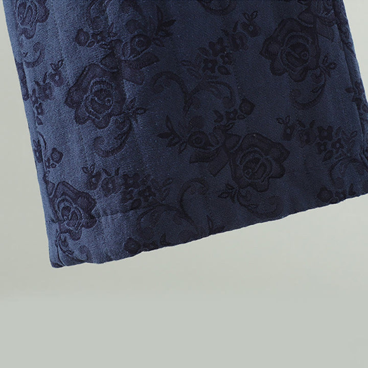 Damskie spodnie termiczne z szerokimi nogawkami do kostek z żakardową bawełną i kieszeniami Buddha Stones - image 4