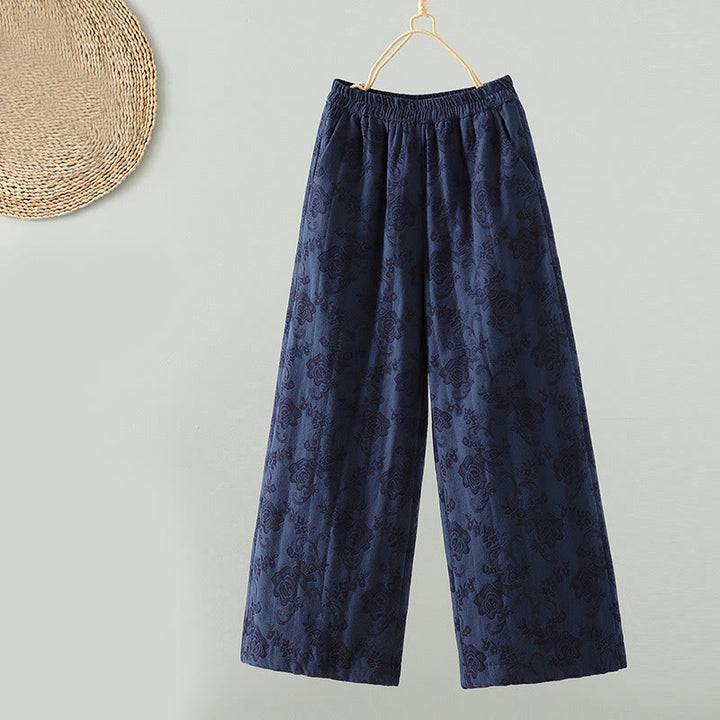 Damskie spodnie termiczne z szerokimi nogawkami do kostek z żakardową bawełną i kieszeniami Buddha Stones - MidnightBlue - US8-10，UK/AU12-14，EU40-42 (2XL) - image 0