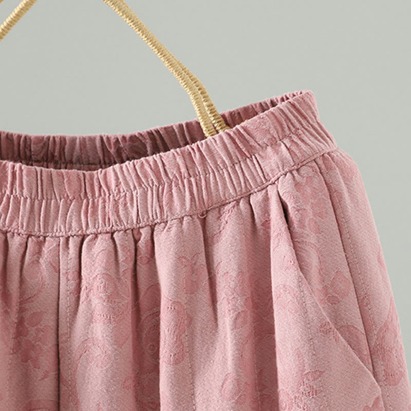 Damskie spodnie termiczne z szerokimi nogawkami do kostek z żakardową bawełną i kieszeniami Buddha Stones - image 7