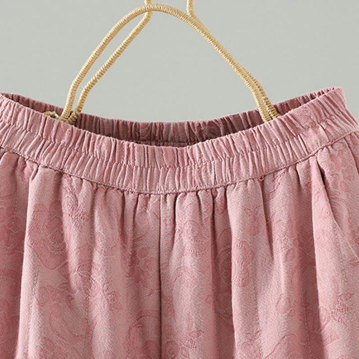 Damskie spodnie termiczne z szerokimi nogawkami do kostek z żakardową bawełną i kieszeniami Buddha Stones - image 6