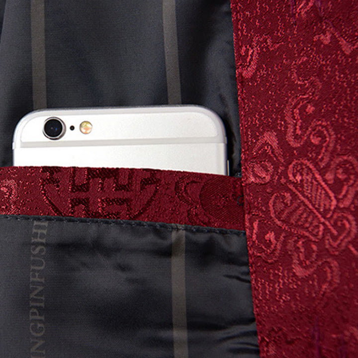 Męska kurtka typu Tang z długim rękawem i kieszeniami, haftowanymi Buddha Stones , kołnierzem stojącym - image 8