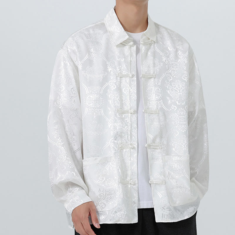 Buddha Stones Wiosna Żakardowa Kurtka z Długim Rękawem Męski Garnitur Tang Marynarka z Żabkami i Kieszeniami - image 26