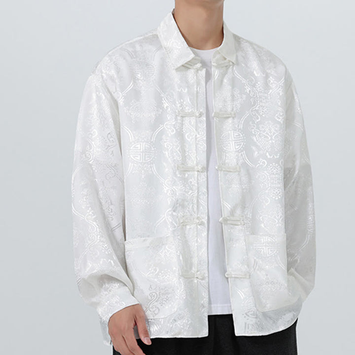 Buddha Stones Wiosna Żakardowa Kurtka z Długim Rękawem Męski Garnitur Tang Marynarka z Żabkami i Kieszeniami - image 26