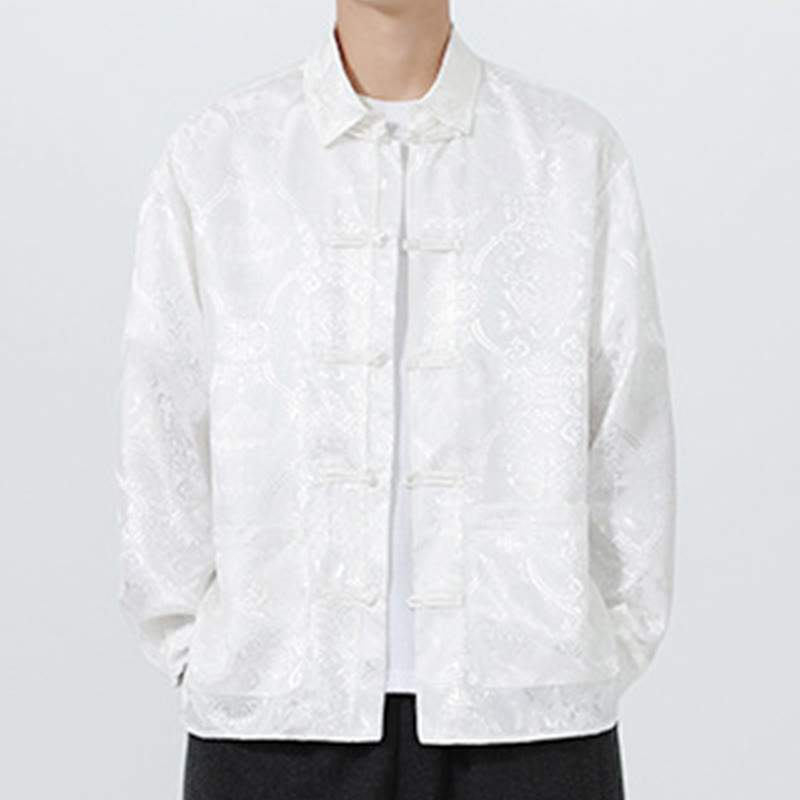 Buddha Stones Wiosna Żakardowa Kurtka z Długim Rękawem Męski Garnitur Tang Marynarka z Żabkami i Kieszeniami - image 22