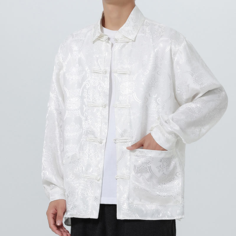 Buddha Stones Wiosna Żakardowa Kurtka z Długim Rękawem Męski Garnitur Tang Marynarka z Żabkami i Kieszeniami - image 24