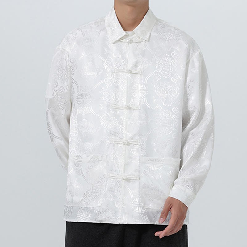 Buddha Stones Wiosna Żakardowa Kurtka z Długim Rękawem Męski Garnitur Tang Marynarka z Żabkami i Kieszeniami - image 23