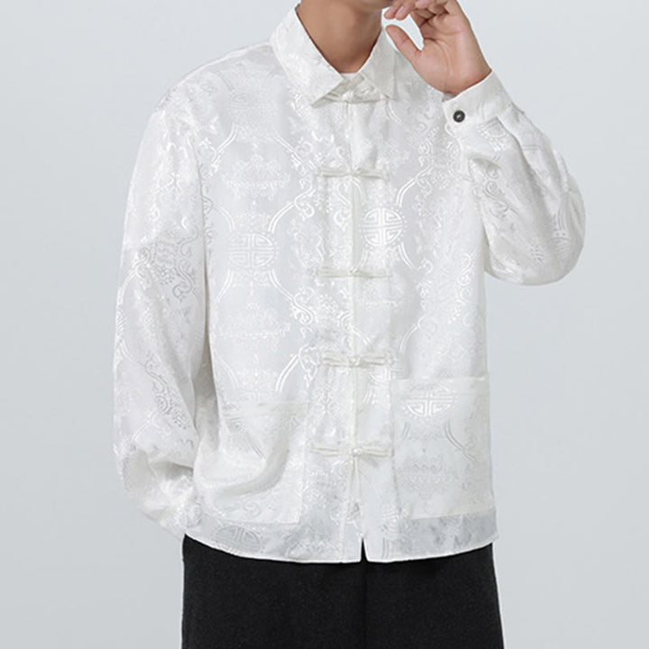 Buddha Stones Wiosna Żakardowa Kurtka z Długim Rękawem Męski Garnitur Tang Marynarka z Żabkami i Kieszeniami - image 25