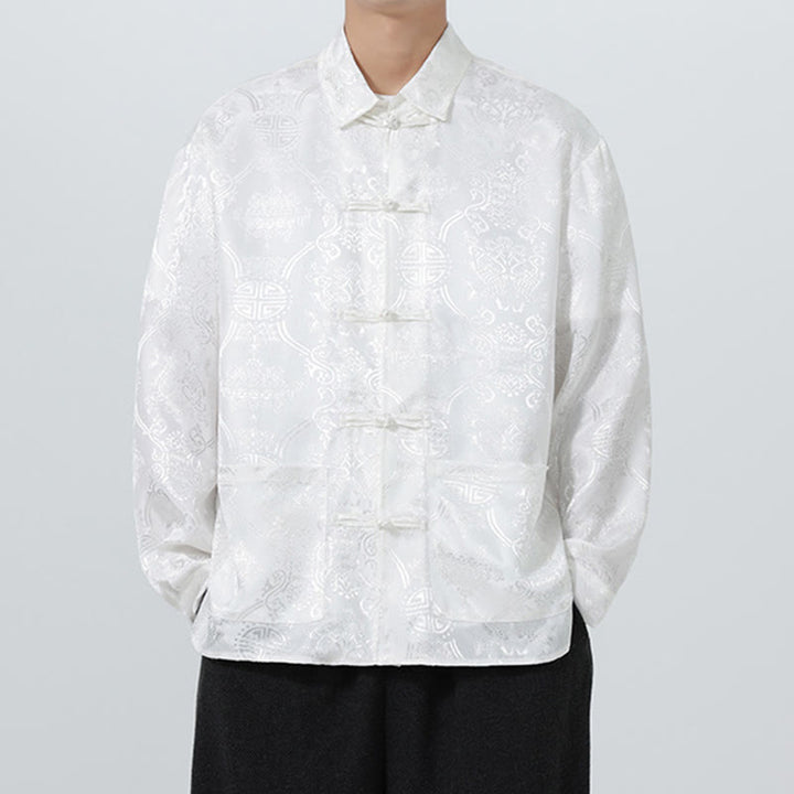 Buddha Stones Wiosna Żakardowa Kurtka z Długim Rękawem Męski Garnitur Tang Marynarka z Żabkami i Kieszeniami - image 28