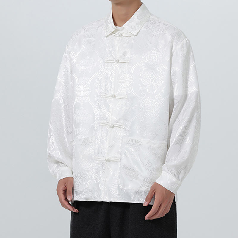 Buddha Stones Wiosna Żakardowa Kurtka z Długim Rękawem Męski Garnitur Tang Marynarka z Żabkami i Kieszeniami - image 27