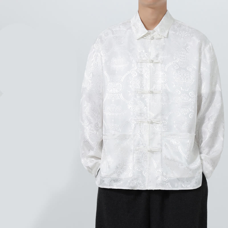 Buddha Stones Wiosna Żakardowa Kurtka z Długim Rękawem Męski Garnitur Tang Marynarka z Żabkami i Kieszeniami - image 20