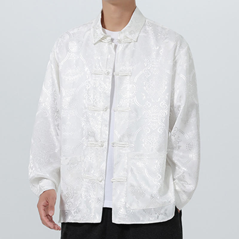Buddha Stones Wiosna Żakardowa Kurtka z Długim Rękawem Męski Garnitur Tang Marynarka z Żabkami i Kieszeniami - image 21