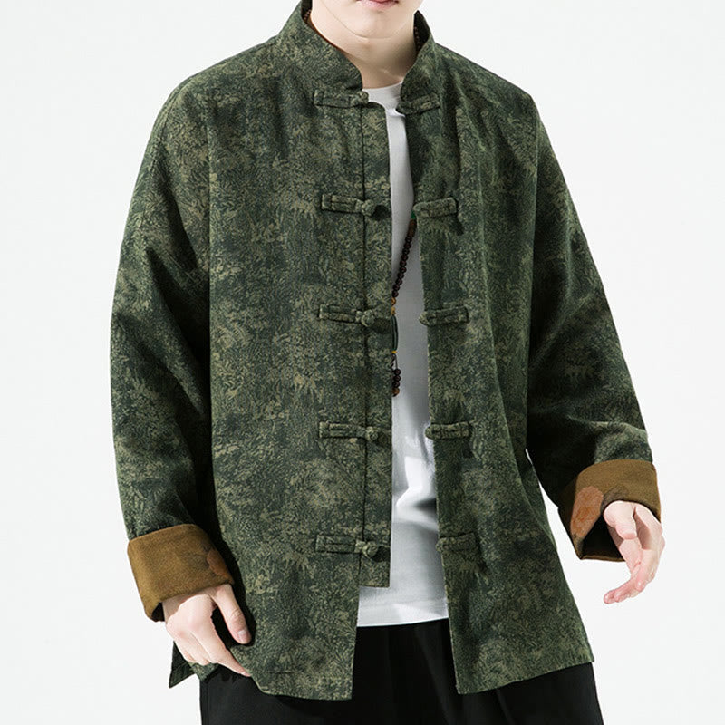 Męska bawełniana kurtka z długim rękawem i nadrukiem w kwiaty z Buddha Stones, zapinana na guziki z żabą chińską - image 8