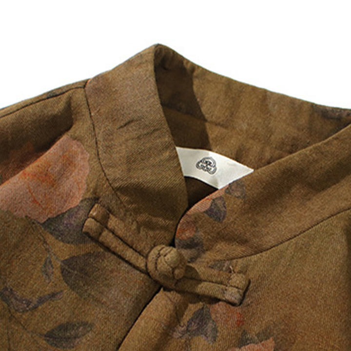 Męska bawełniana kurtka z długim rękawem i nadrukiem w kwiaty z Buddha Stones, zapinana na guziki z żabą chińską - image 20