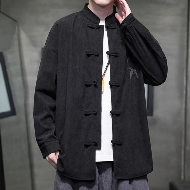 Kurtka męska z długim rękawem z bawełny sztruksowej z haftem bambusowym i żabą, z Buddha Stones - image 33